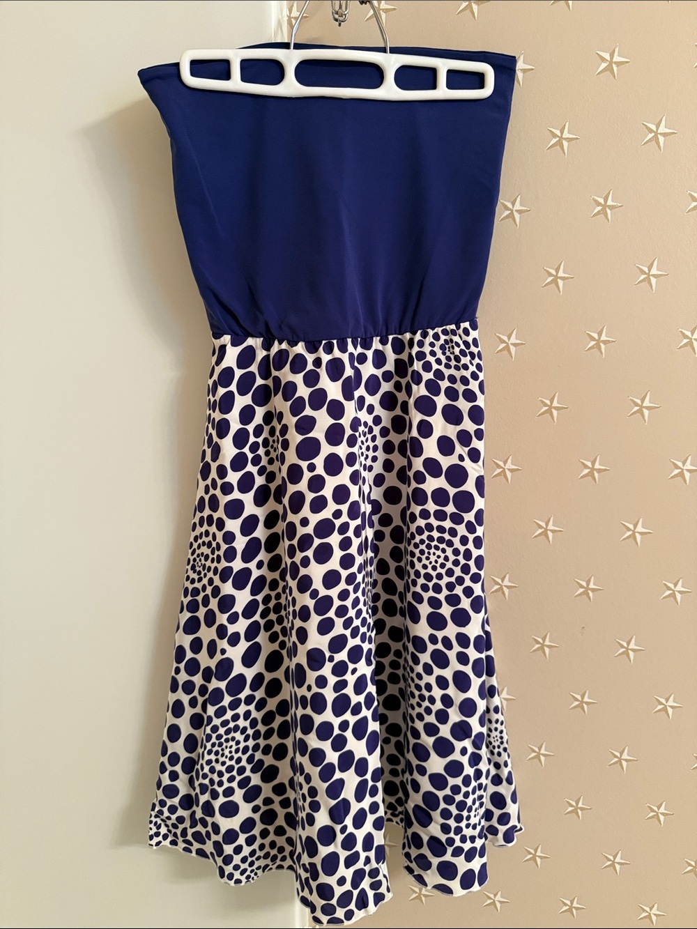 Alice + Olivia Navy and White Strapless Polka Dot Dress